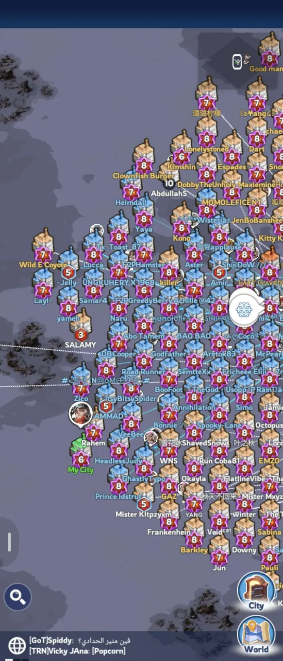 Dense wall of cities and troop marches on the castle approach